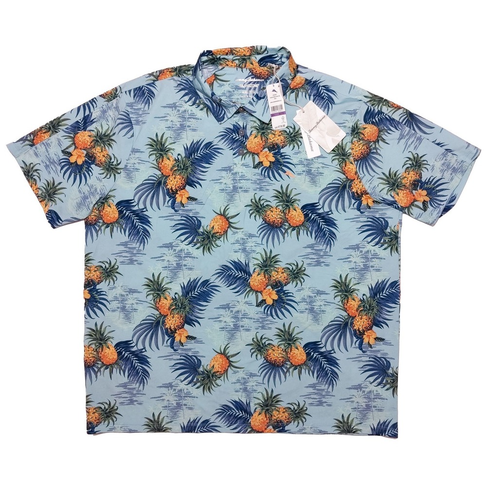 TOMMY BAHAMA Island Zone Polo Shirt brrr Palm Desert Hawaiian Floral XXL 2XL New